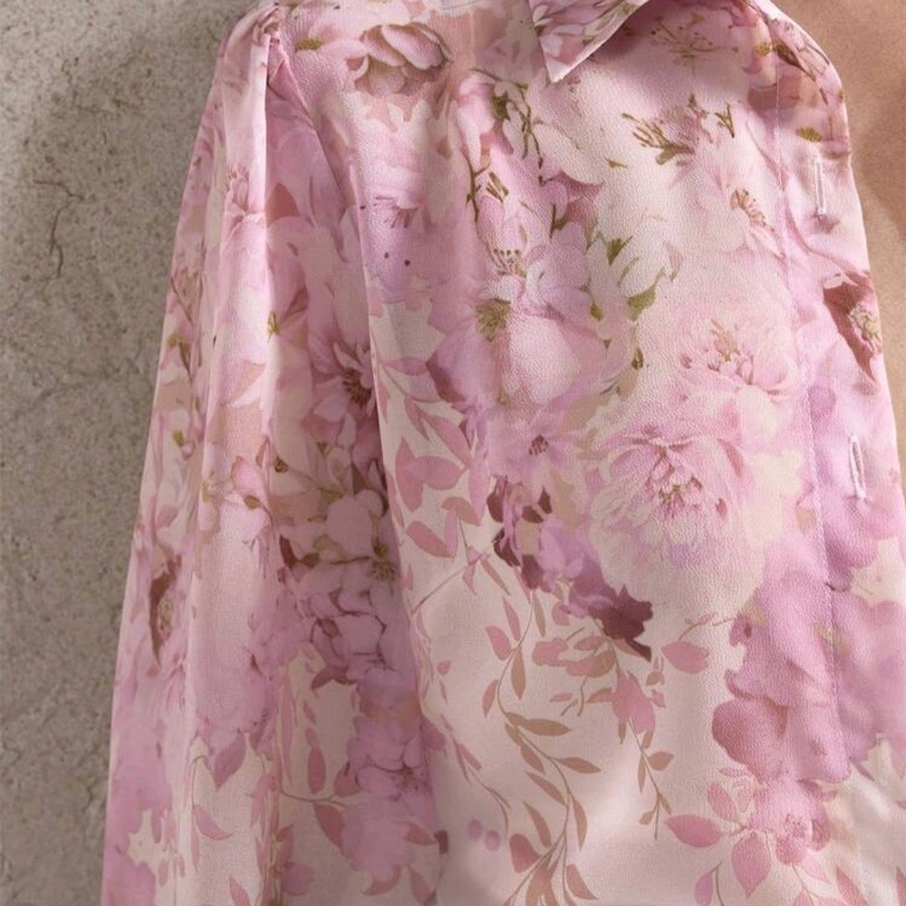 Pink floral blouse L - Picture 4 of 6